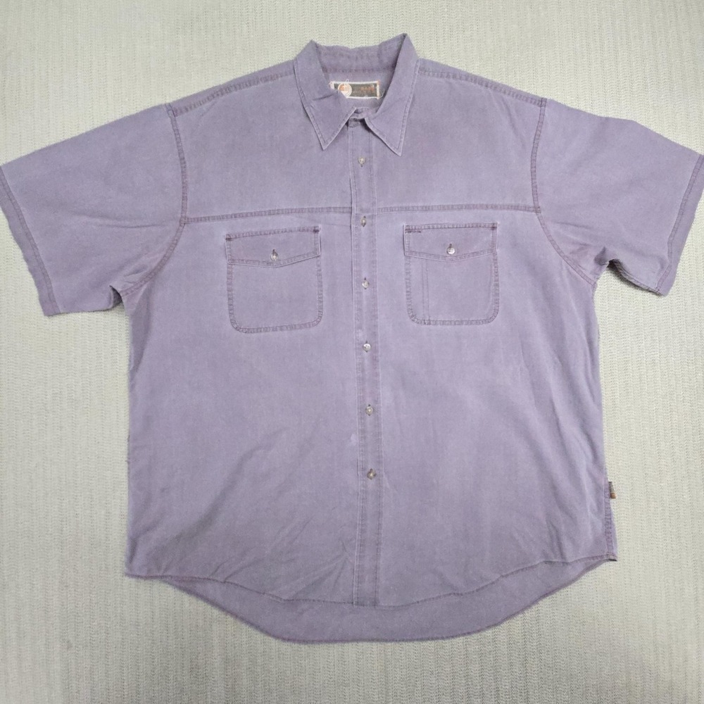 Bass Earth Shirt Mens 2XL Purple Solid Twill Short Sleeve Button Up Casual